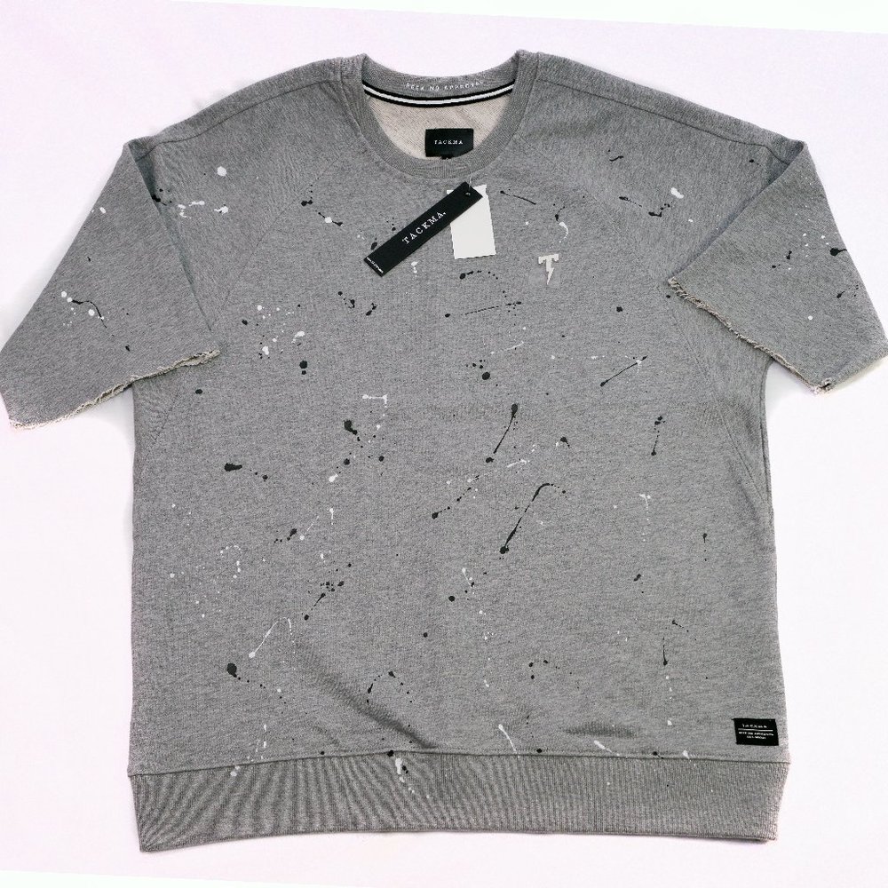 TACKMA Grey Painted Art Short Sleeve Sweatshirt